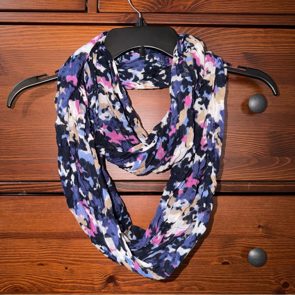 Charlotte Russe Floral Abstract Infinity Scarf | Navy Blue, Purple & Pink